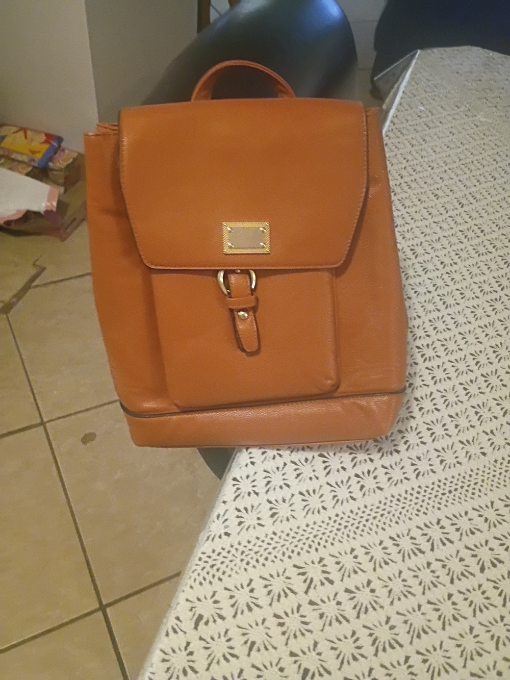 Structured Tan Crossbody Bag with Gold-Tone Accents